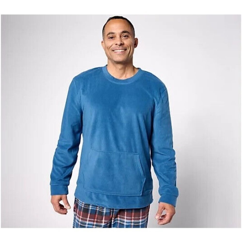 Stan Herman Men's Cozy Fleece Pullover Indigo Blue,Large